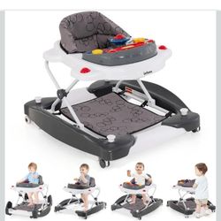 INFANS Baby Walker, 5 in 1 Behind Walker Learning Seated Rocker Bouncer with Removable Music Tray, Adjustable Height, Washable Seat Cushion, Foldable 