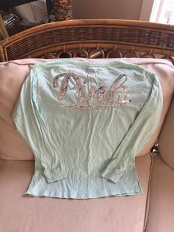 VICTORIA'S SECRET PINK SEQUIN MINT GREEN SIZE M PULLOVER NEW