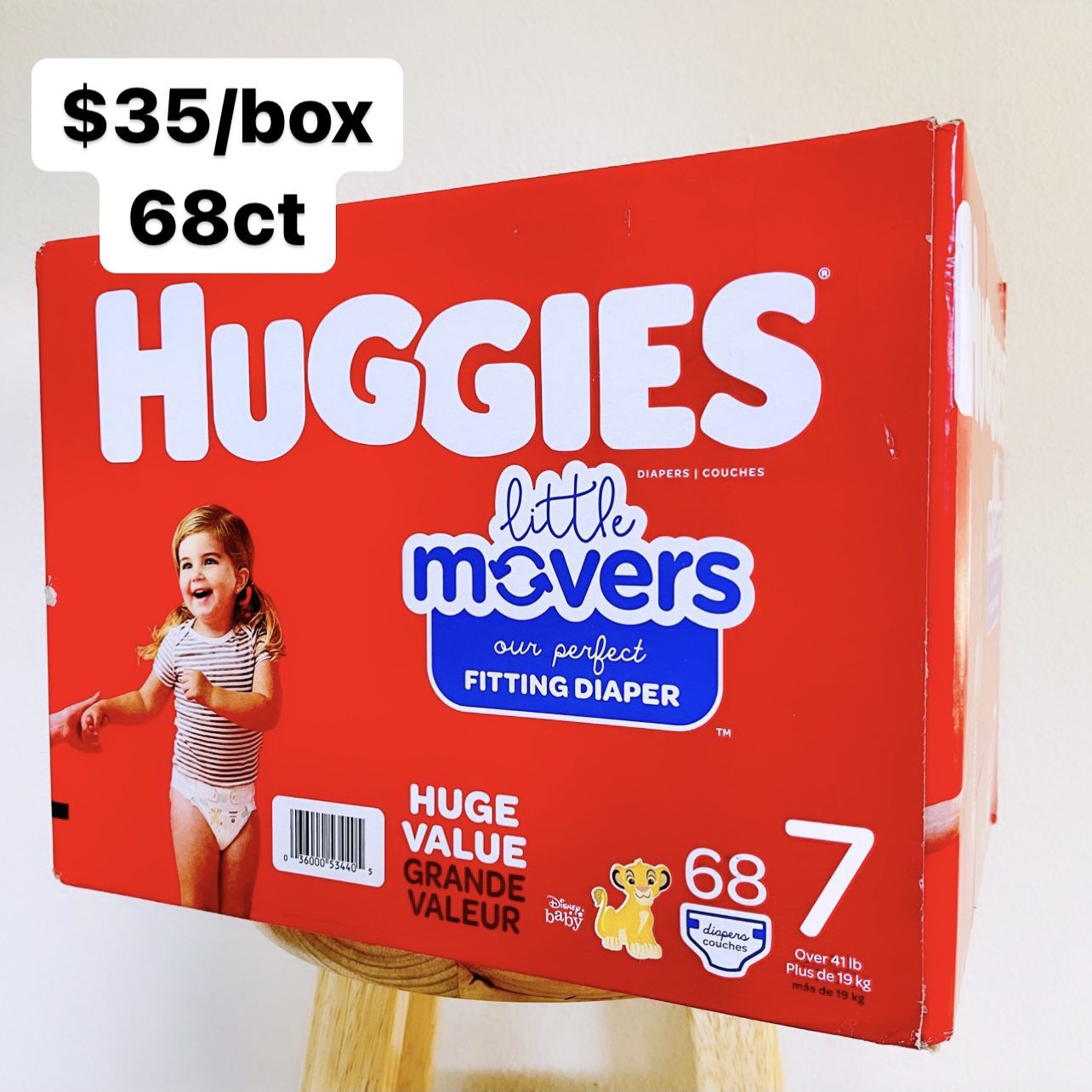 Size 7 (Over 41 Lbs) Huggies Little Movers (68 Baby Diapers)