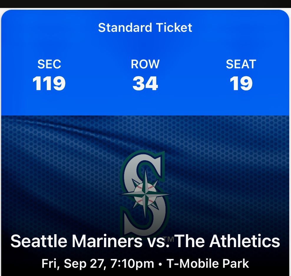 Mariners Vs. Athletics (2 Tickets)