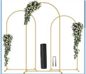 Metal Arch Backdrop Stand, Set of 3 (6/6.6/7.2 ft) Wedding Arched Frame with 12 Ground Nails and Storage Bag, Stable Arched Background Stand for Weddi