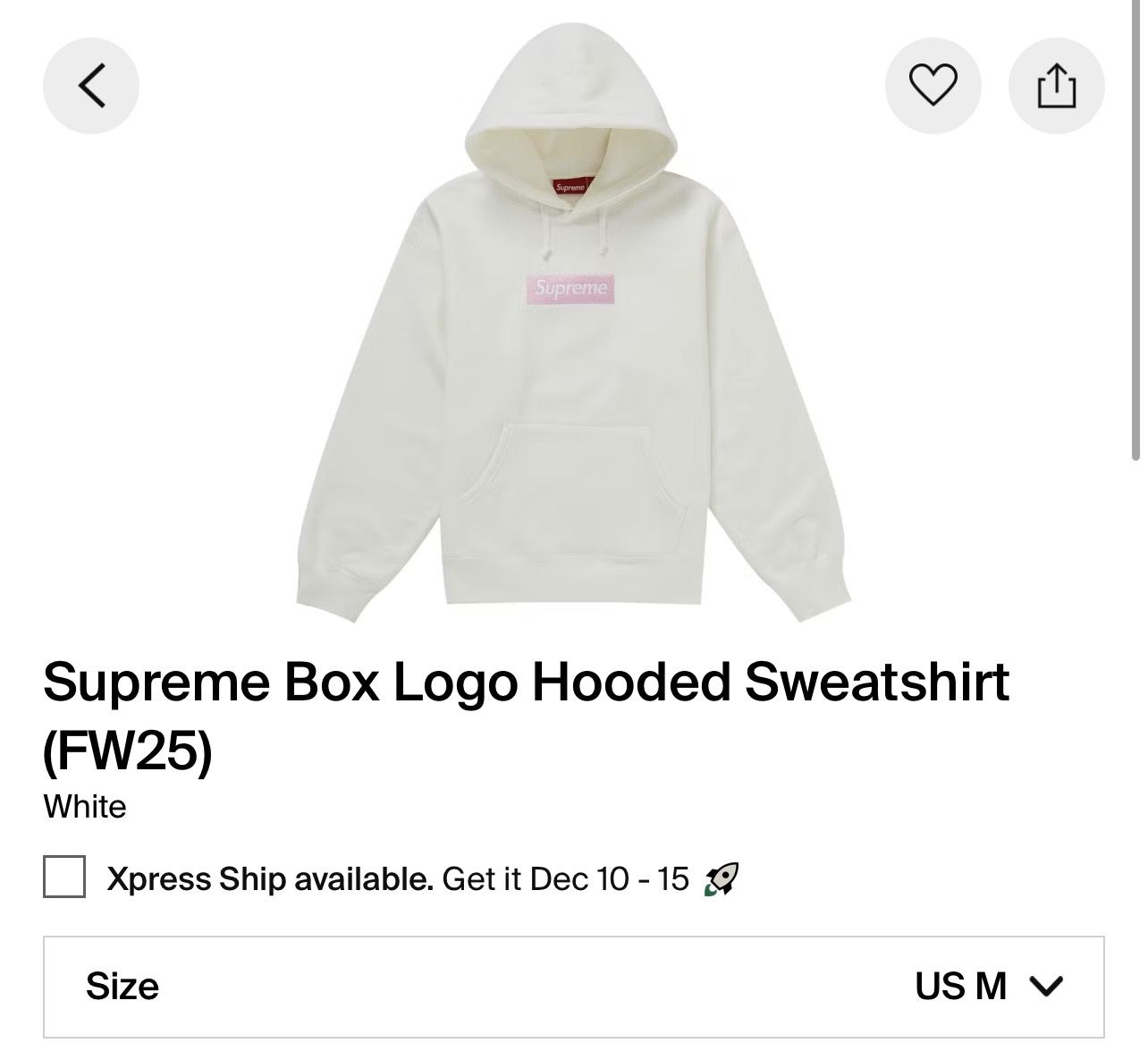 Supreme Box Logo Hooded Sweatshirt 2025 White Size Medium