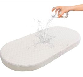 Baby Bassinet, Breathable, Hypoallergenic, Premium Foam, Non-Toxic, Oval Shaped with Removal Waterproof Cover,15" x 30" x 2'', White