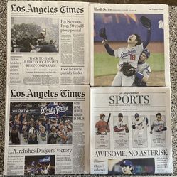 🎄SET Dodgers World Series Los Angeles Times Newspaper 