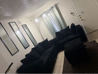 Corduroy black fluffy couch