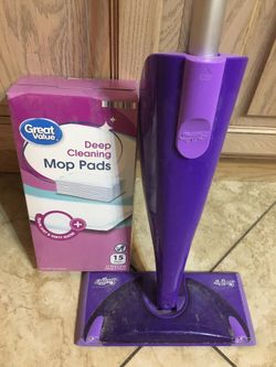Swiffer Wet Jet & open box of wet pads