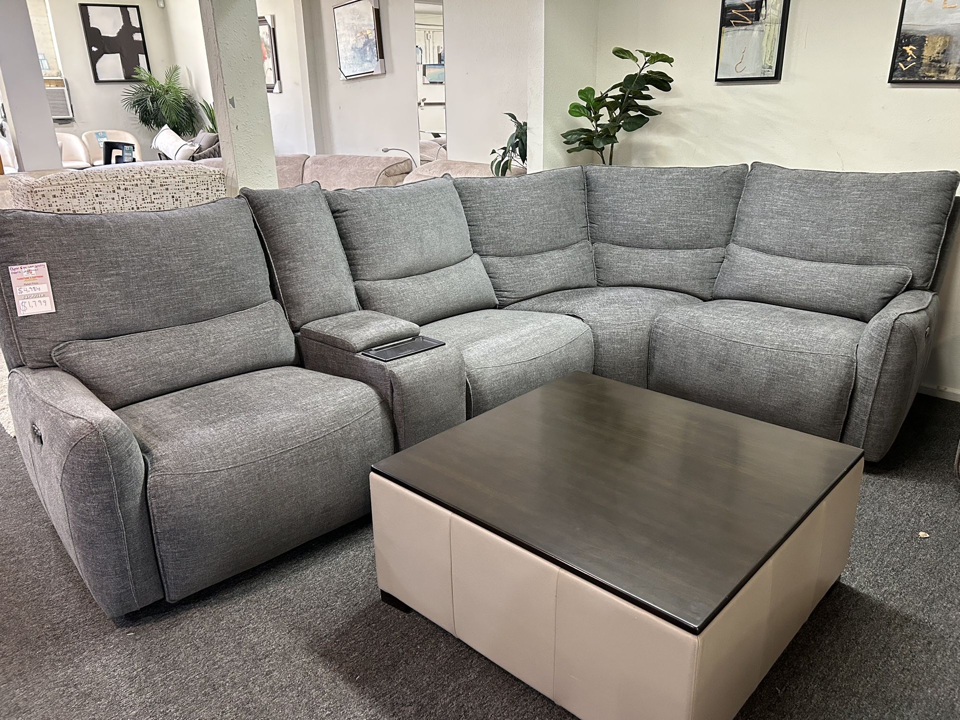 Furniture- 5 Pc Zero Gravity Fabric Sectional With 3 Power Recliners- Deklyn 