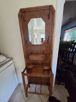 Mission Oak Hall Tree with Mirror & Umbrella Stand