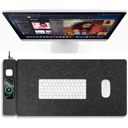 Wireless Charging Mouse Pad, QI2 Compatible Dual Fast Charger, iPhone & Android Compatible (Felt)
