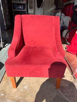 Red Velvet Accent Chair with Wood Legs