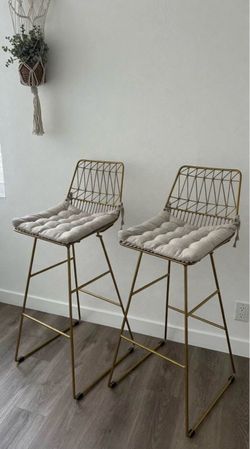 Gold Wire Bar Stools with Cushions – Set of 2