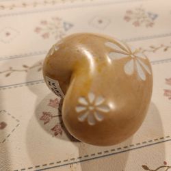 hand-carved soapstone heart inlaid floral designs, Made in Kenya,