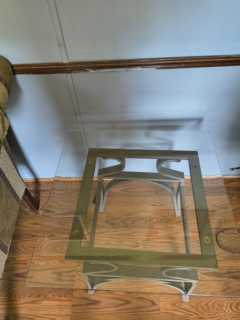 Used Glass Top And Metal Bottom End Table