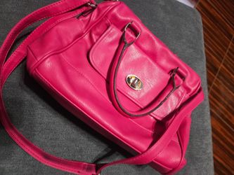 Pink Leather Shoulder Bag with Turn-Lock Pocket
