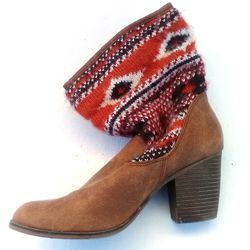 Brown Candie's Women’s Ladies Ankle Boots (9.5” tall), Size 7, 2.75" Heels, Textile / Man Made Upper, Lining & Outer Sole, Man Made Sock Lining