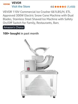 New in Box Vevor Ice Crusher/ Snow Cone machine, Hawaiian Ice Syrups and metal ice bucket