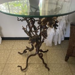 Iron Grape Vines Table Sculpture Glass Top