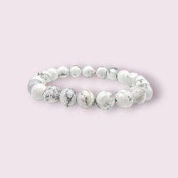 Handmade Natural White Howlite 8mm Beaded Stretchable Durable Bracelet 