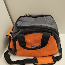 Orange And Grey Duffle Bag With Strap