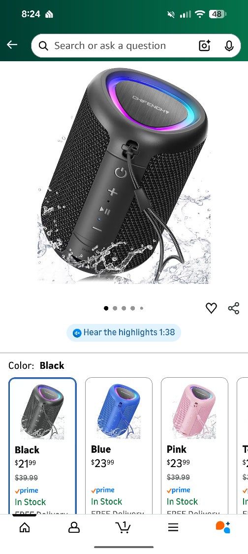 NEW Portable Bluetooth Speaker with Lights, Stocking Stuffers, IPX5 Waterproof