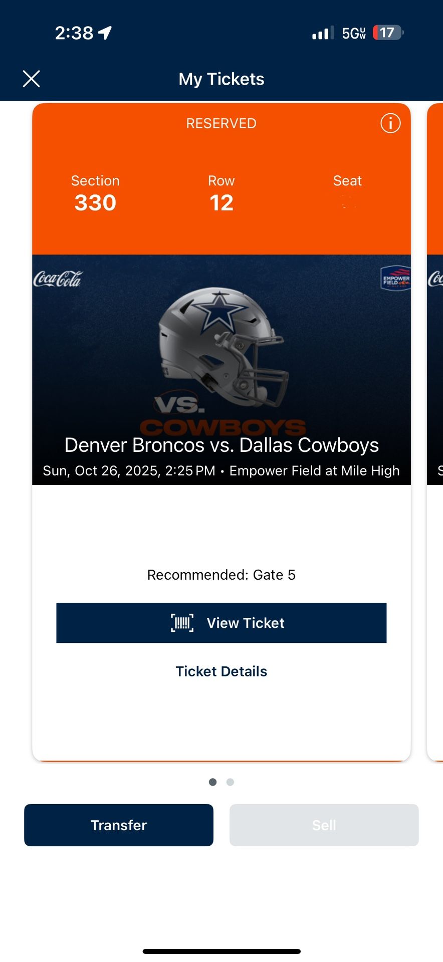 2 Tickets Plus Parking For Cowboys @ Broncos 10/26