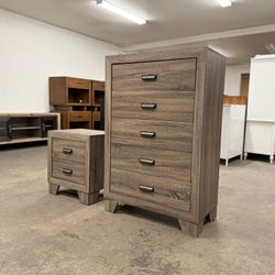 Tall Gray 5 Drawer Dresser & 1 Matching Nightstand