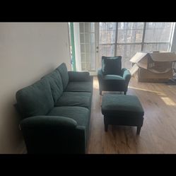 3 Seater (80’) Sofa Chair And Ottoman Set Green