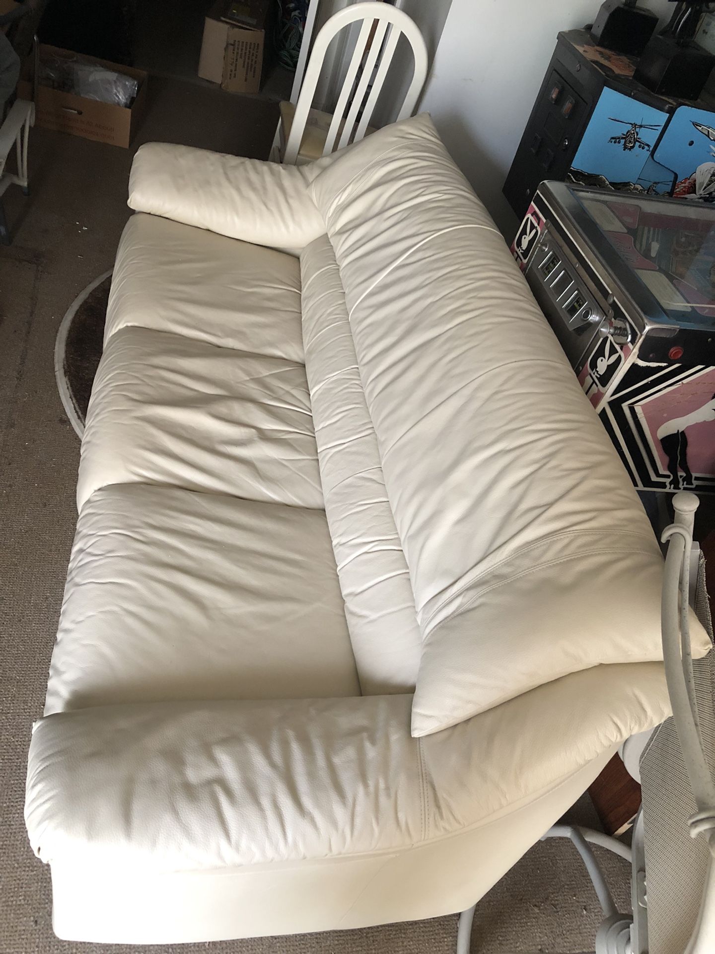 Monaco Pearl White Leather Couch With Matching Loveseat