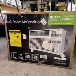 LG 18,000 BTU 1000 Sq ft New Window Smart Air Conditioner with Remote, White, LW1821ERSM