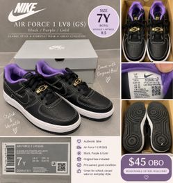 Nike Air Force 1 LV8 – Black/Purple/Gold – 7Y