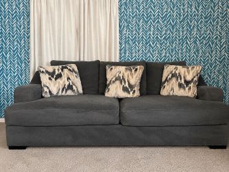 3-Piece Charcoal Gray Living Room Set – Couch, Cuddler & Ottoman