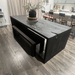 Raw Black Stained  Solid  Wood Modern Table 