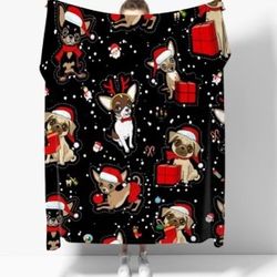 Christmas Xmas Dog Pug Cute Funny Throw Blanket Flannel Microfiber Luxury Warm Soft Cozy Blanket For Couch, Car, Bed Sofa Dorm Water Beds Gift Small 5