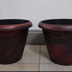 PAIR of 12" (Diameter) Maroon Resin Planters (2 for $40) @ Lasting Creations