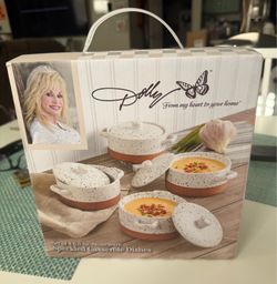 Brand New Dolly Parton Speckled Casserole Dishes