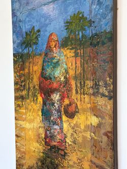 28x48 Saharan Woman Original Textured Canvas Painting