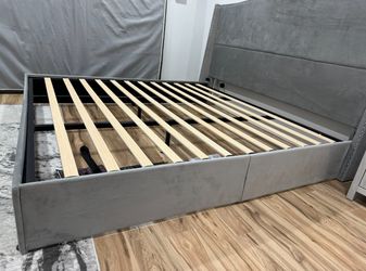 Brand New King Size Bed - Grey Upholstered Frame