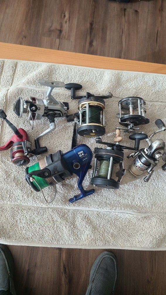 Fishing Rod Reels..only..Various Types..penn..tidewater..south Bend..7 In All..
