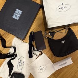 PRADA Re-Edition 2005 Nylon Shoulder Bag, Mini Prada Pouch 