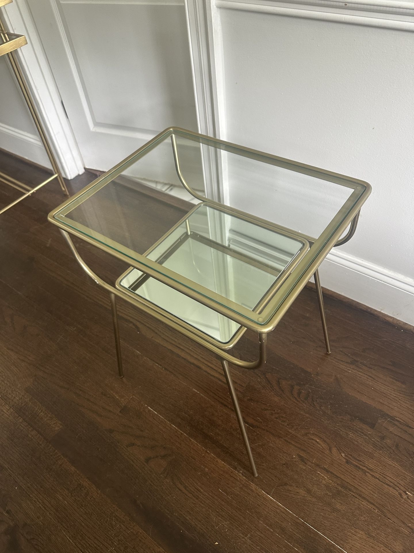 Gold Metal End Table With Mirrored Shelf