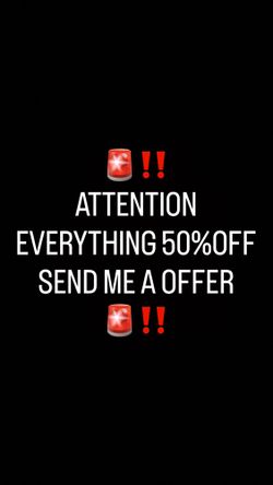 Sale everything 50% OFF  Attention Sale Announcement sale, discount, promotion, salealert, deal, bargain, clearance, markdown, exclusive Send an offer