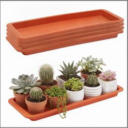 24 x 8 x 1.6 Inch Rectangle Plant Saucer Tray, Terracotta, 4 Pcs