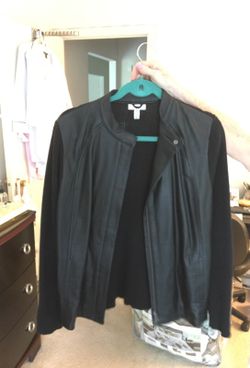 Black Large Sweater Leather Jacket