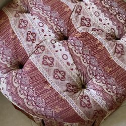 Round Ottoman With Custom Fabric, ~36” Diameter, Wheels 