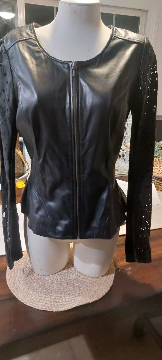 Women Leather Jacket Sz M Hinge Brandname
