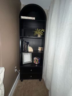 Black Arched Bookshelf with Drawers