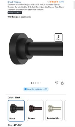 Black Shower Curtain Rod (43–78 in) – No Drill – Brand New