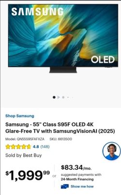 Brand New Sealed 55" Samsung S95F 4K Glare-Free OLED TV ($2,000 Retail)