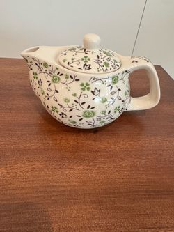 Vintage Floral Ceramic Teapot Green Rose Pattern with Stainless Steel Infuser