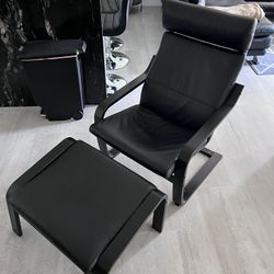 IKEA Black leather Arm Chair With Ottoman